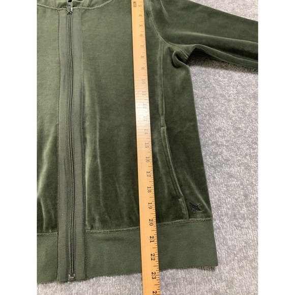 Eddie Bauer Hooded Full Zip Sweater Women Size PM Green Pocket Velvet Velour - Picture 11 of 11